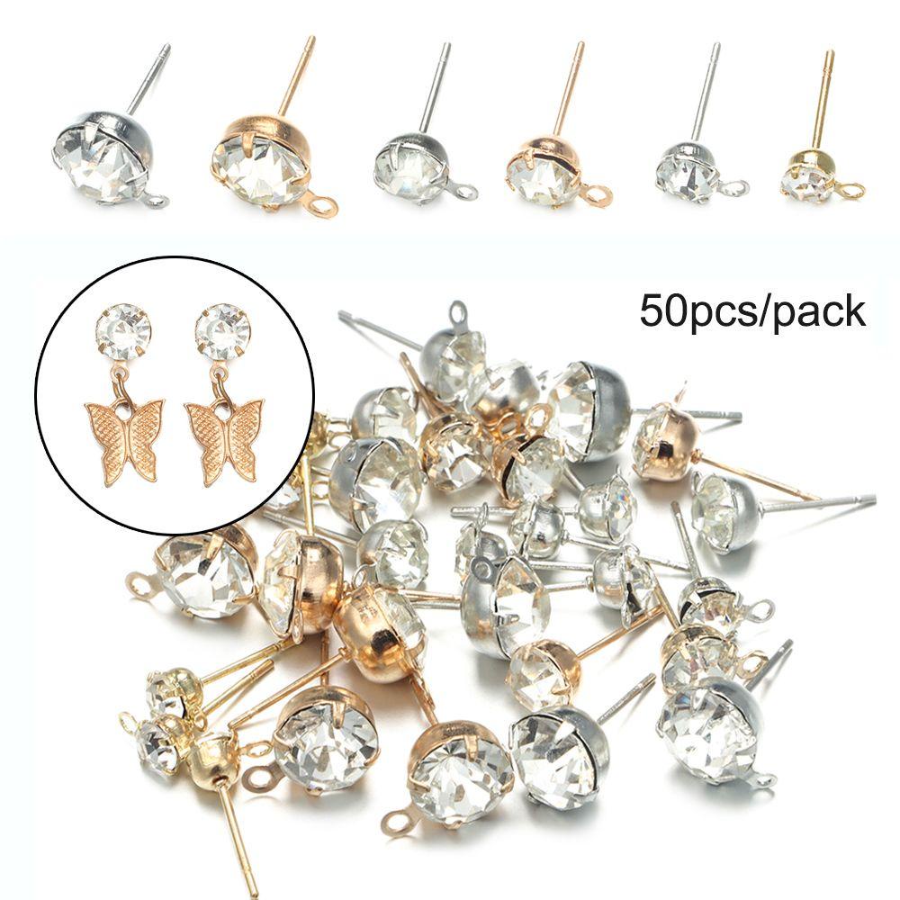 Lily 50pcs 4per6/8mm DIY Temuan Anting Fashion Membuat Temuan Perhiasan Earwire Plug