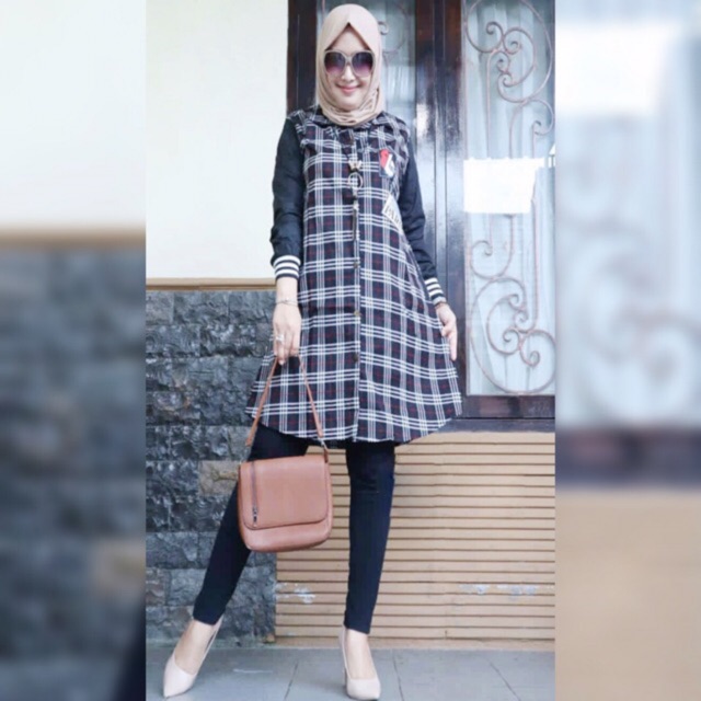 TUNIK KATUN IMPORT MOTIF KOTAK BULBERRY