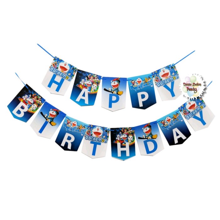 Banner Happy Birthday / Bunting Flag Ulang Tahun Doraemon