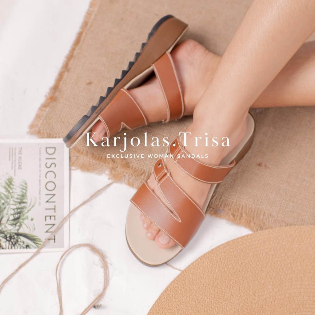 TRISA Sandal Wedges Wanita Kulit Sintetis By Karjolas | Sandal Kasual Perempuan