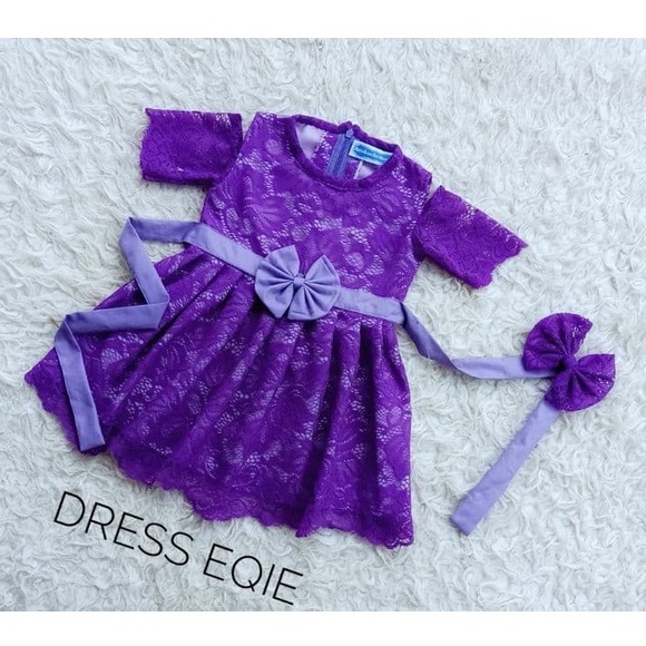 Dress Eqie/Dress Brukat Warna Terbaru/Dress Cantik Kekinian/Dress Simple Warna Ungu Tua