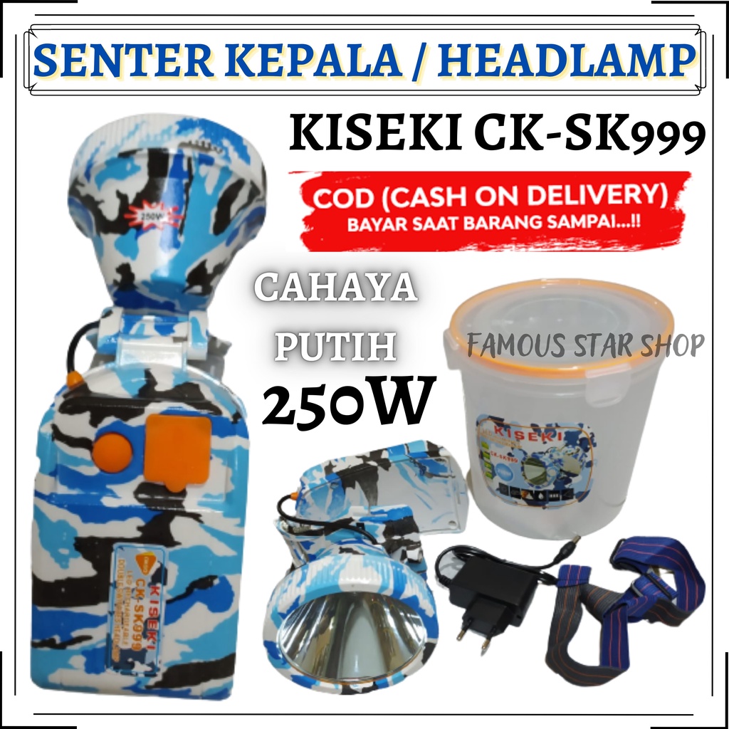 Head Lamp / Senter Kepala KISEKI CK-SK999 250 WATT BODY LORENG Super Terang Baterai Lithium 5000mAh - HEADLAMP KISEKI - Senter Kepala - Super Terang Cahaya Putih Jarak Sorot Jauh dan Tahan 12 Jam | FMS