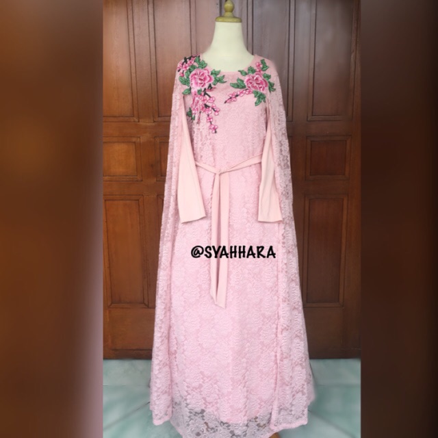 Kaftan Long Cape Brokat Bordir Bunga