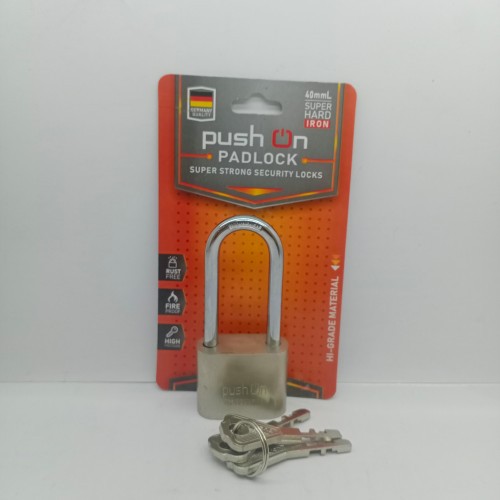 gembok 40mm leher panjang silver merk push on gembok besar pagar