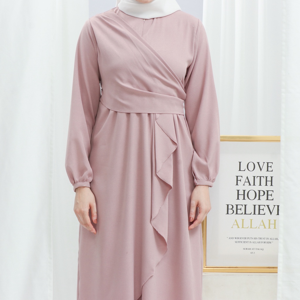 Lalucuku Exclusive Raya Series Dress/ Gamis Emira Wanita Busui Frendly Kekinian Bahan Lady Zara Import-Dusty Pink