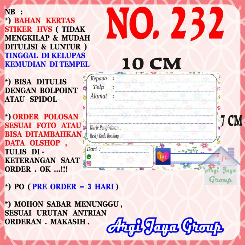 

Stiker HVS - Stiker Pengiriman - Sticker Alamat Olshop Murah Nomer 232-10x7cm