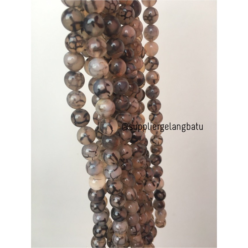 bahan kalung gelang rhodolite dalmantion corak natural akik 10mm hitam putih bacan bongkah aksesoris