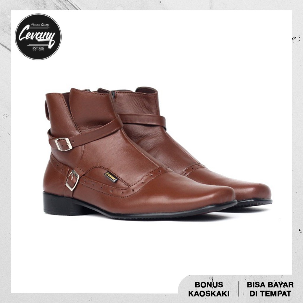 CEVANY PACUAN - Sepatu Formal Pria Acara Resmi Pesta Kulit Asli Model Koboy - Black Brown