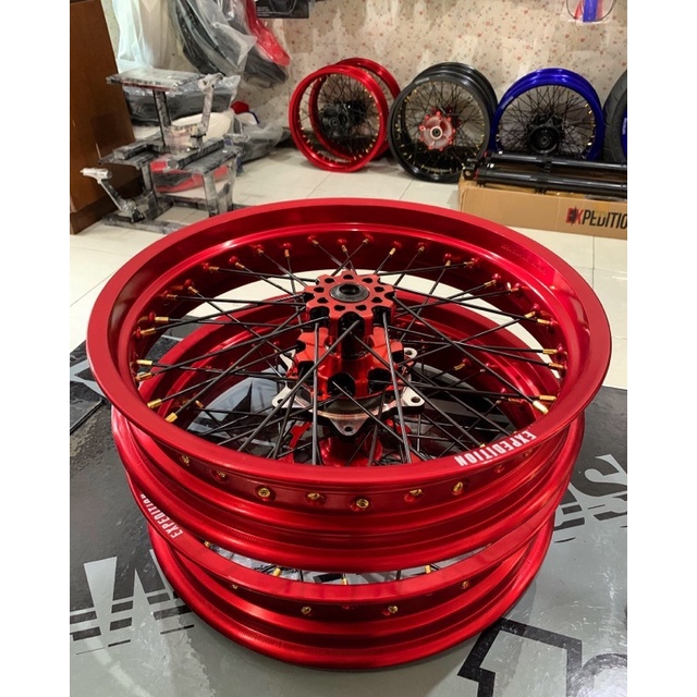 WHEELSET SUPERMOTO MOTOR CRF 150L KLX DTRACKER WR VELG SET TANPA BAN SCARLET EXPEDITION
