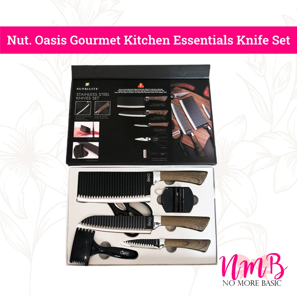 Oasis Gourmet Kitchen Essentials Set Pisau Dapur Stainless Steel Knives &amp; Dual Chopping Board Set