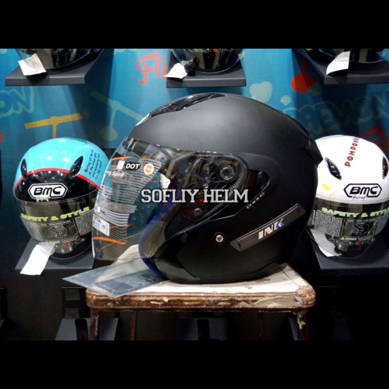 HELM INK METRO SOLID BLACK DOFF DOUBLE VISOR INK HALF FACE HITAM DOP INK POLOS INK HALFFACE