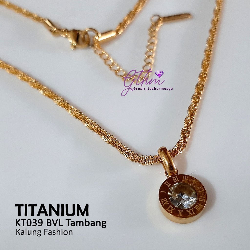 kalung titanium wanita tambang liontin bulat anti karat anti luntur kt039