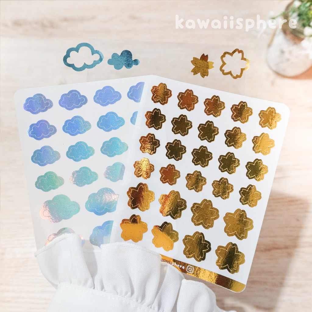 

Sakura / Cloud | 2-Style Foiled Stickers Kawaiisphere | Gold / Silver / Rose Gold / Hologram Foil