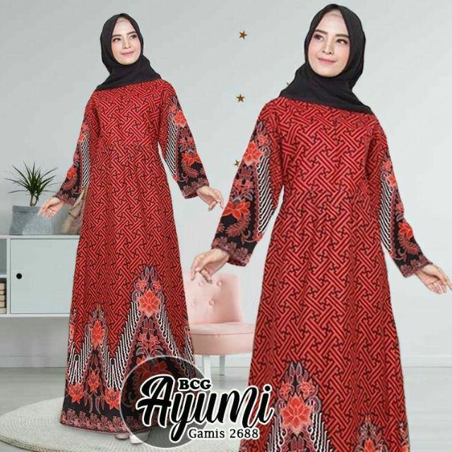 (COUPLE KELUARGA) Maura Couple - Sania Ruffle Batik Couple Ori Ndoro Jowi - BATA MERAH-GAMIS