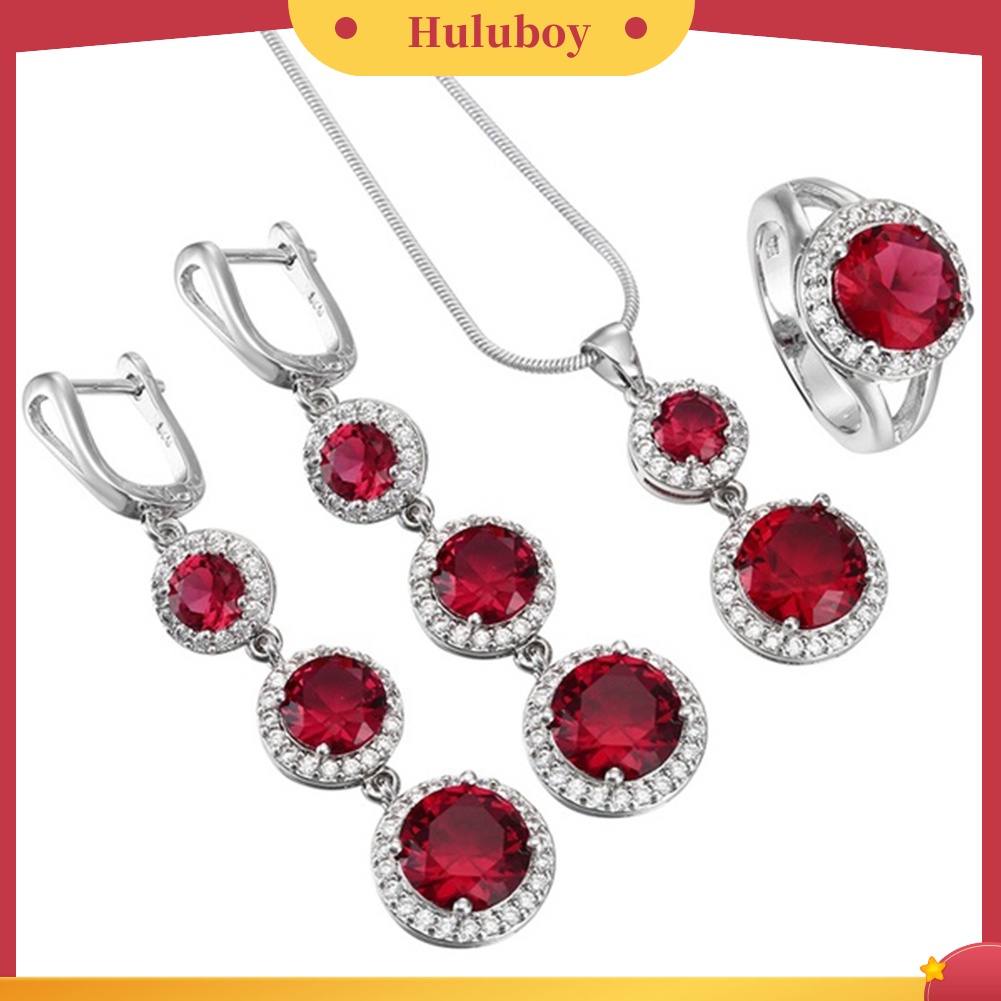 Hu Hu Hu Hu Hu Alat Bantu Pasang Kacamata♡ Set Perhiasan Kalung Anting Cincin Dengan Liontin Batu Permata Kubik Zirkonia Untuk Wanita