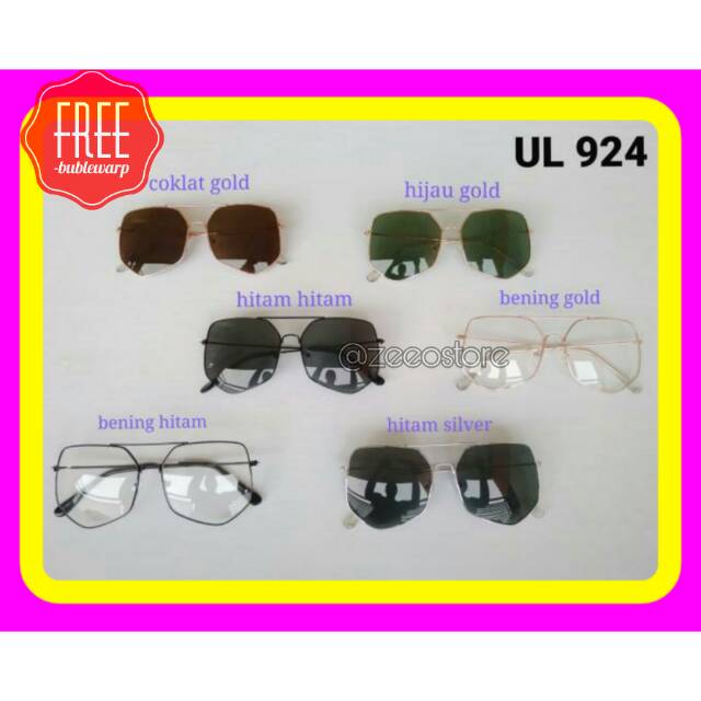 Kacamata Hitam Wanita Fashion Korea Frame Bulat Segi Lima Nissa Sabyan Lensa Bening UL 924