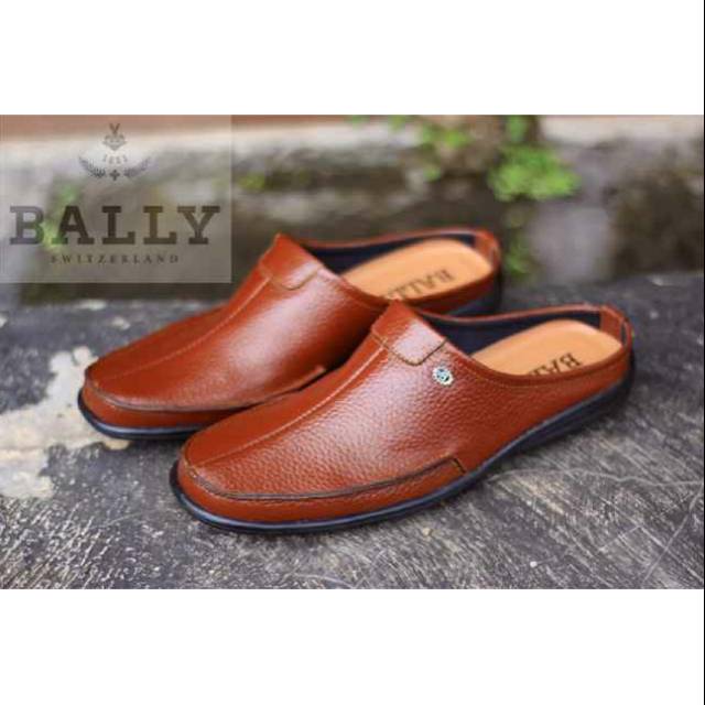 SEPATU SLOP PRIA BUSTONG KULIT ASLI KERAN BALLY BERKUALITAS MURAH SLOP SANTAI TERLARIS WARNA HITAM