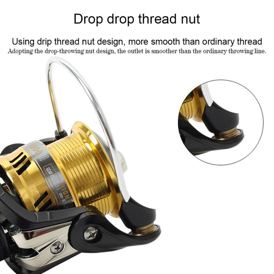 Reel Pancing Fishing Reel Kumparan 5+1 Ball Bearing 5.2:1 - DW3000 - Black/Gold