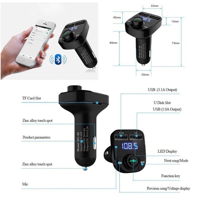 Car Charger  Bluetooth mobil  2 Port USB Modulation MP3 Transmitter Dengan bluetooth mobil ORIGINAL 3.1 Amper