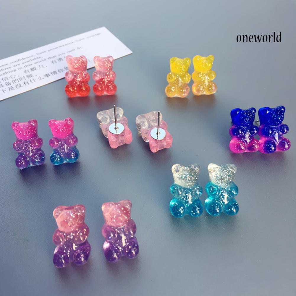 OW# Fashion Women Candy Color Cartoon Gummy Bear Ear Stud Earrings Jewelry Gift