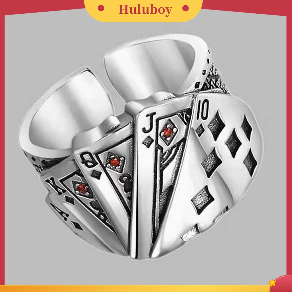 Huluboy Cincin Terbuka Adjustable Model Kartu Poker Gaya Retro Untuk Unisex / Pria / Wanita / Pesta