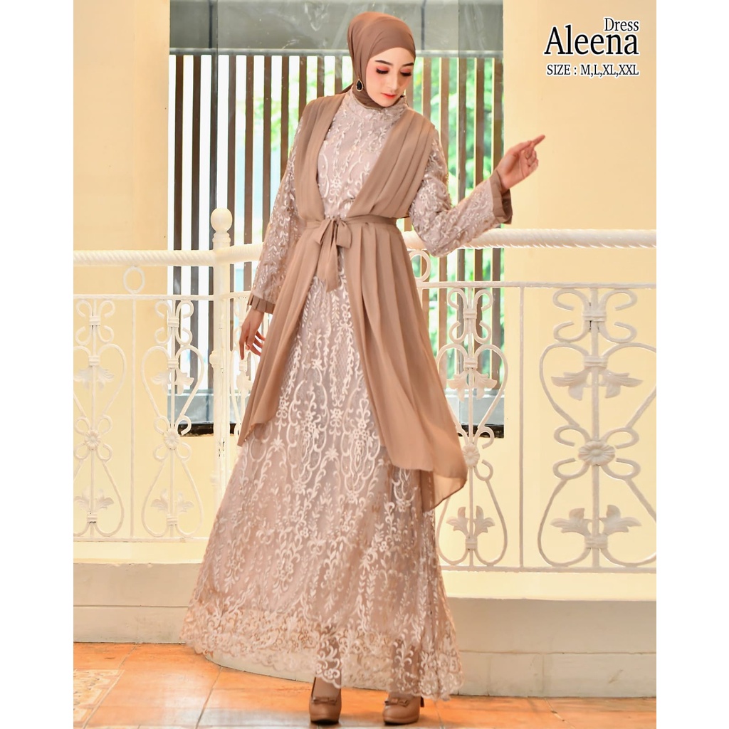 Permata Olshop / Aleena Dress AV / Kebaya Gamis Ceruty Modern / Dress Brokat / Baju Gamis Kebaya Kondangan / Bridesmaid