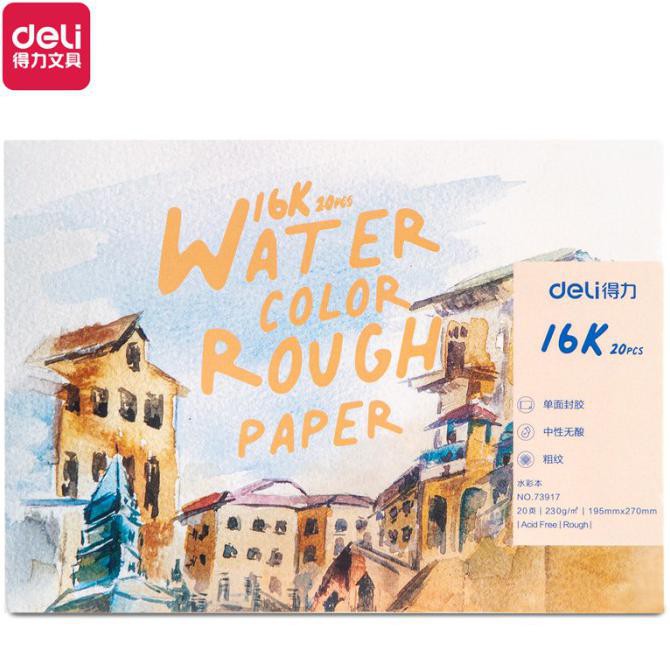 

(PERALATAN MENGGAMBAR) DELI WATERCOLOR PAINT PAPER / KERTAS GAMBAR CANVAS 20LEMBAR 739XX - 16K PROMO