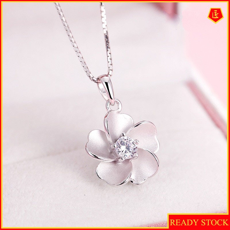 [Ready Stock]Inlaid Zircon Peach Blossom Necklace Korean Fashion Sweet Pendant