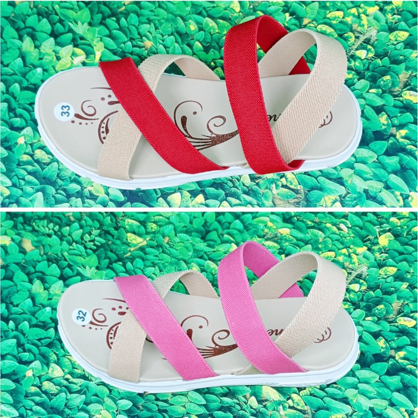 Nadine Sandal Let Anak Wedges 26 - 30 HK Hak 3 Cm Tali Elastic Perempuan Casual Fashion Slop N12