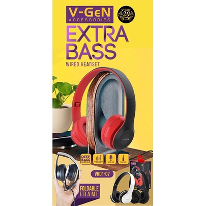 Headset V-GeN VHD1-07 Wired Extra Bass Headphone Foldable Frame VGEN