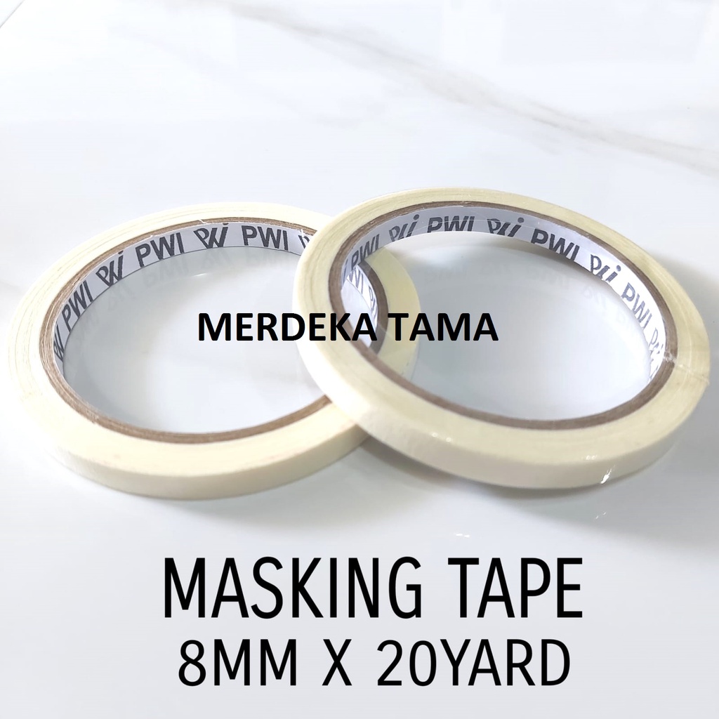 

Solasi Kertas Perekat Selotip Isolasi Masking Tape Krem PWI 8mm x 20yard