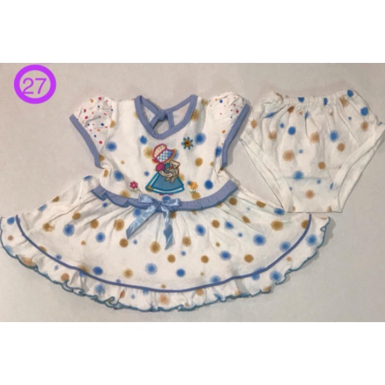 (SATUAN) Dress bayi bahan katun TC lucu 0-6 bulan baju bayi pink kuning dress tile