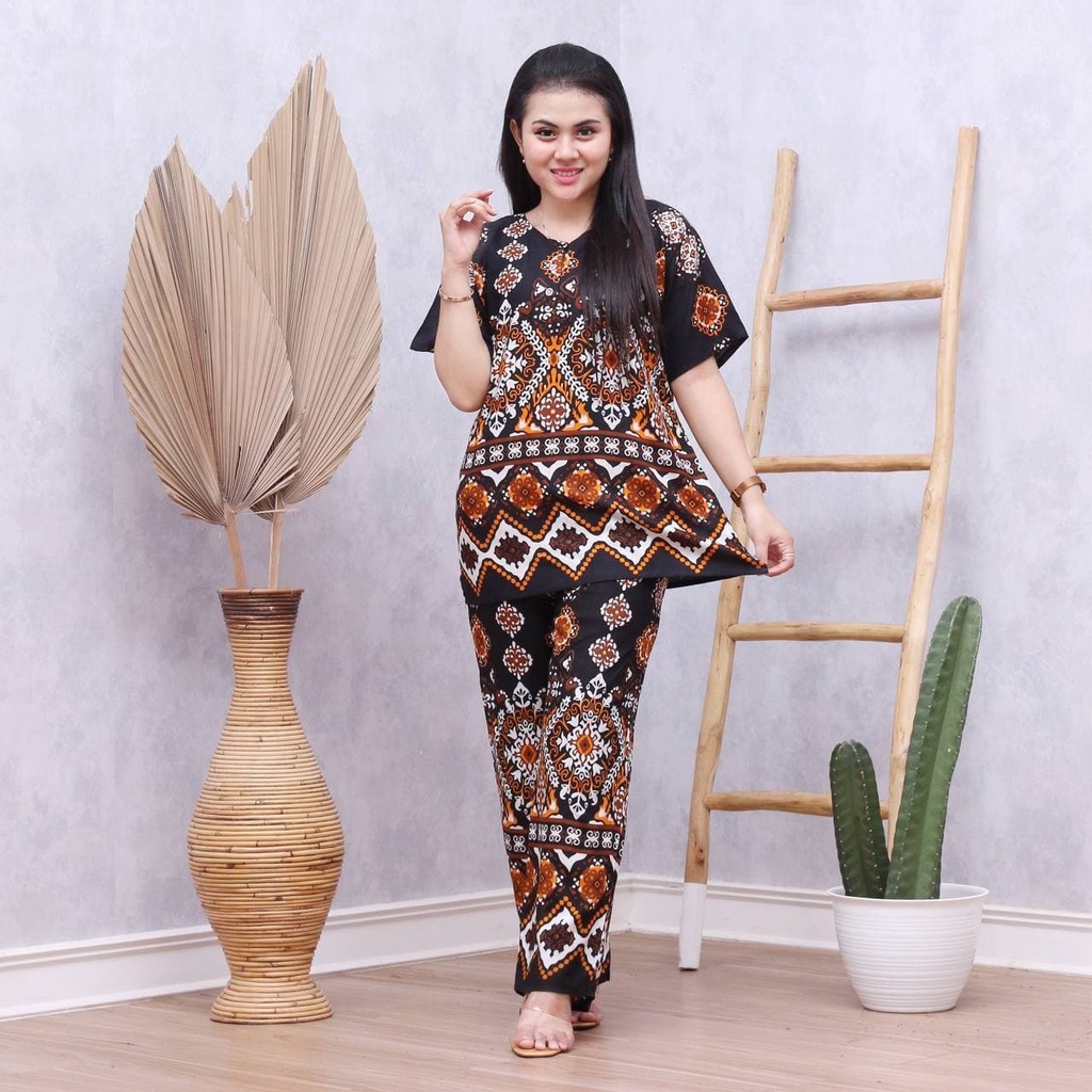 Batik Prass - Setelan Baju Tidur Busui Lengan Pendek - Piyama Batik Terbaru - Baju Santai-ASHANTI KUNING