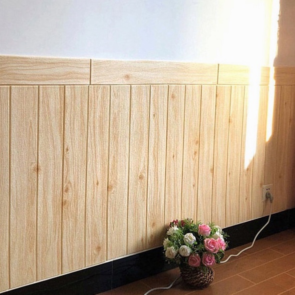 （COD ）Wallpaper 3D FOAM / Motif Kayu Wood Foam Dekorasi Kamar Murah High Quality 70x70cm-5