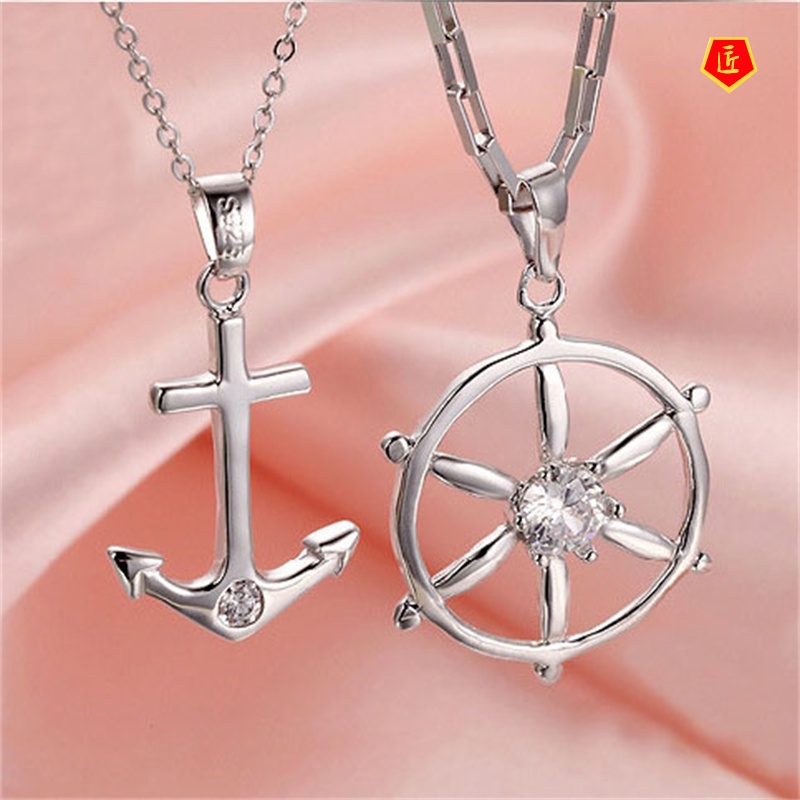 [Ready Stock]European and American Couple Necklace Boat Anchor Rudder Stylish Pendant