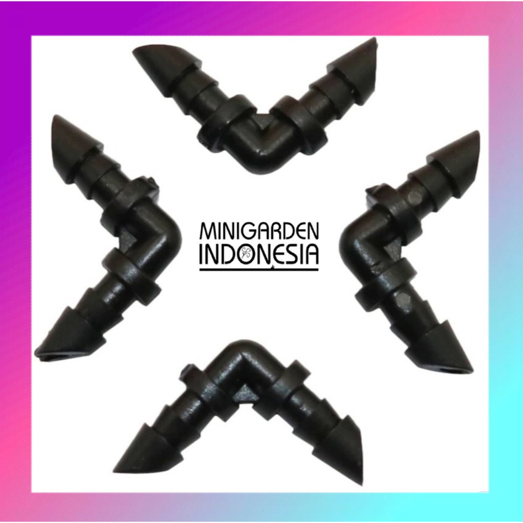 Konektor ELBOW L 7MM Nepel Fitting 2 Cabang Arah Selang PE 4/7mm Alat Siram Irigasi Taman Fertigasi