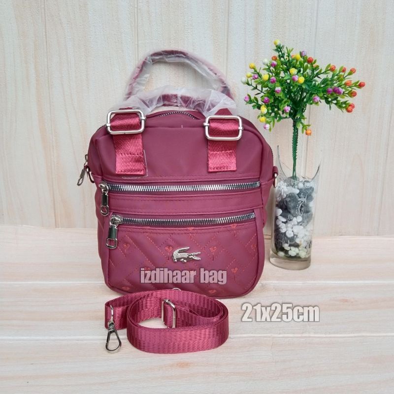 Tas slempang cibao 3ruangterbaru bahan motif bordir ukuran 21x25cm-Merah