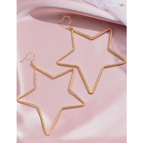 LRC Anting Gantung Fashion Gold Color Five-pointed Star Alloy P33567