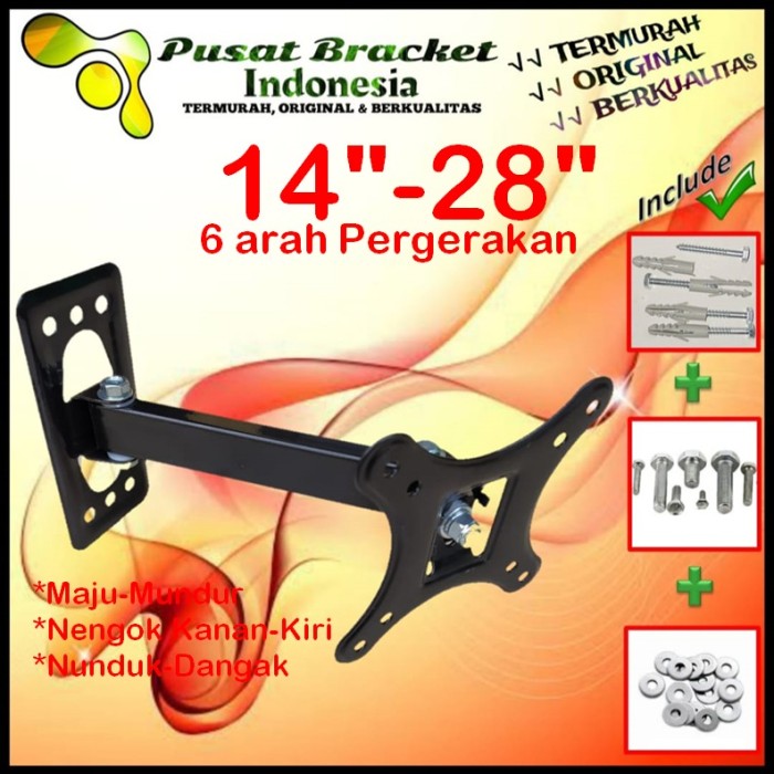 Bracket Tv 24 Monitor Lengan 14&quot; s/d 28&quot; 6arah Fleksible PBI.SWKNM-009