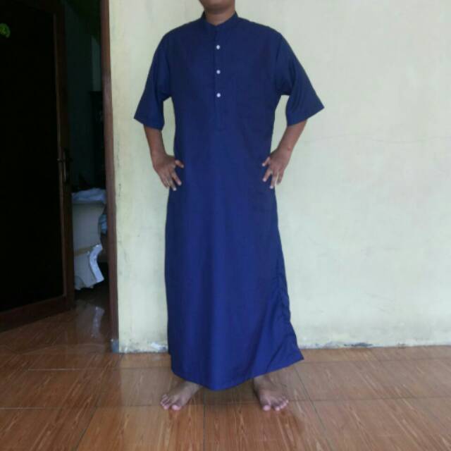 Gamis pria lengan pendek kurta jubah biru dongker