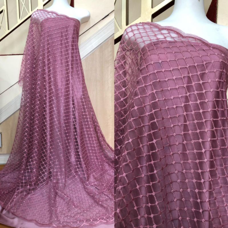 Kain Tile/Tulle Metallic Kotak2, kain tile brokat, tile mutiara, Tile polos, tile kotak, tile bordir