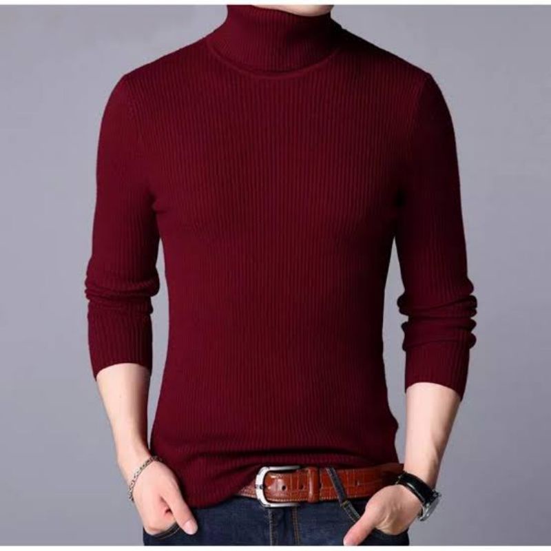 TS - 66104 Sweater Rajut Kerah Tinggi Cowo  Roll Neck Man Daleman Jas-2