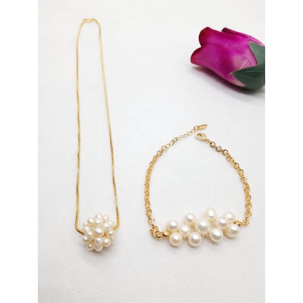 KG7 PROMO - BERSERTIFIKAT KALUNG GELANG MUTIARA AIR TAWAR LOMBOK RANTAI RHODIUM EMAS SET PERHIASAN K