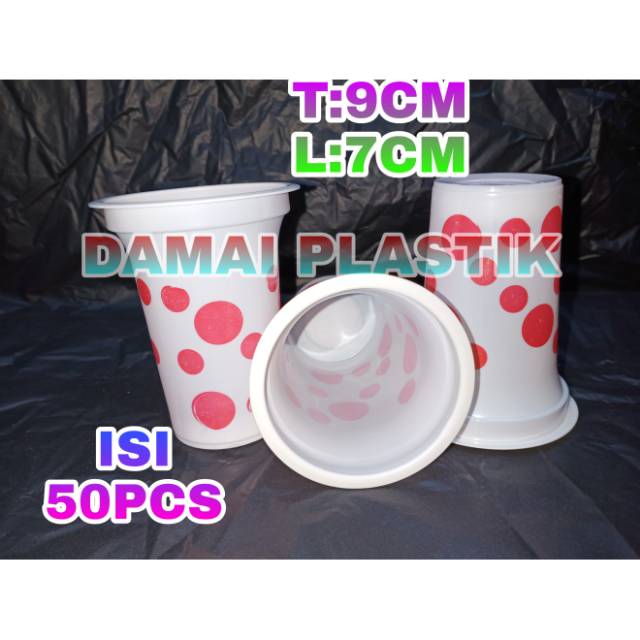 Gelas Plastik Bola Ondel Polkadot Merah Cup 200ml