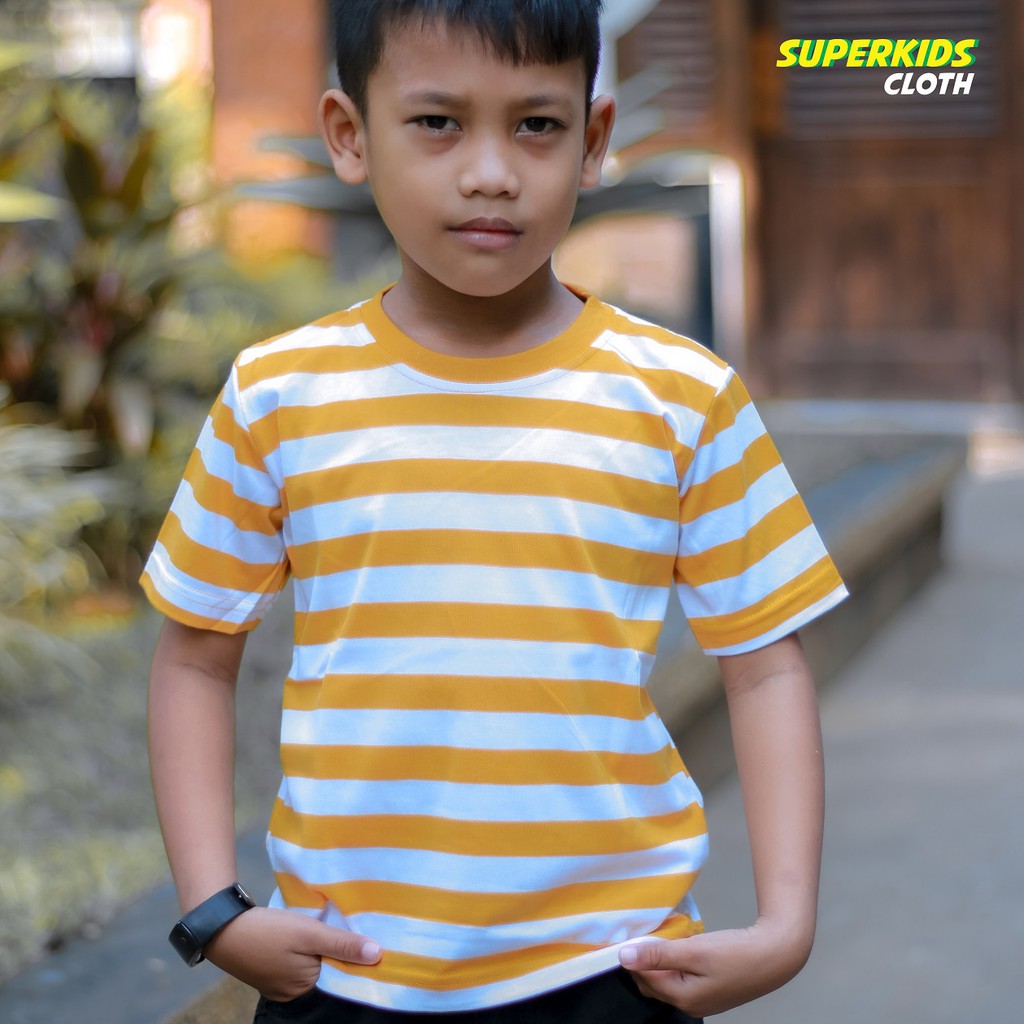 KAOS ANAK STRIPE SALUR KUNING TERMURAH ECER GROSIR SUPERKIDS CLOTH 1 - 8 TAHUN