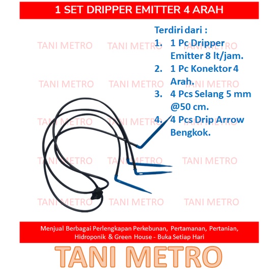 1 Set Dripper Tetes Dripper Emitter Konektor 4 arah dan Selang 5 mm