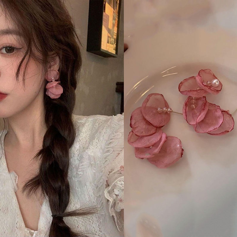 Anting Tusuk Motif Bunga Pink Lucu Ala Jepang / Korea Untuk Wanita