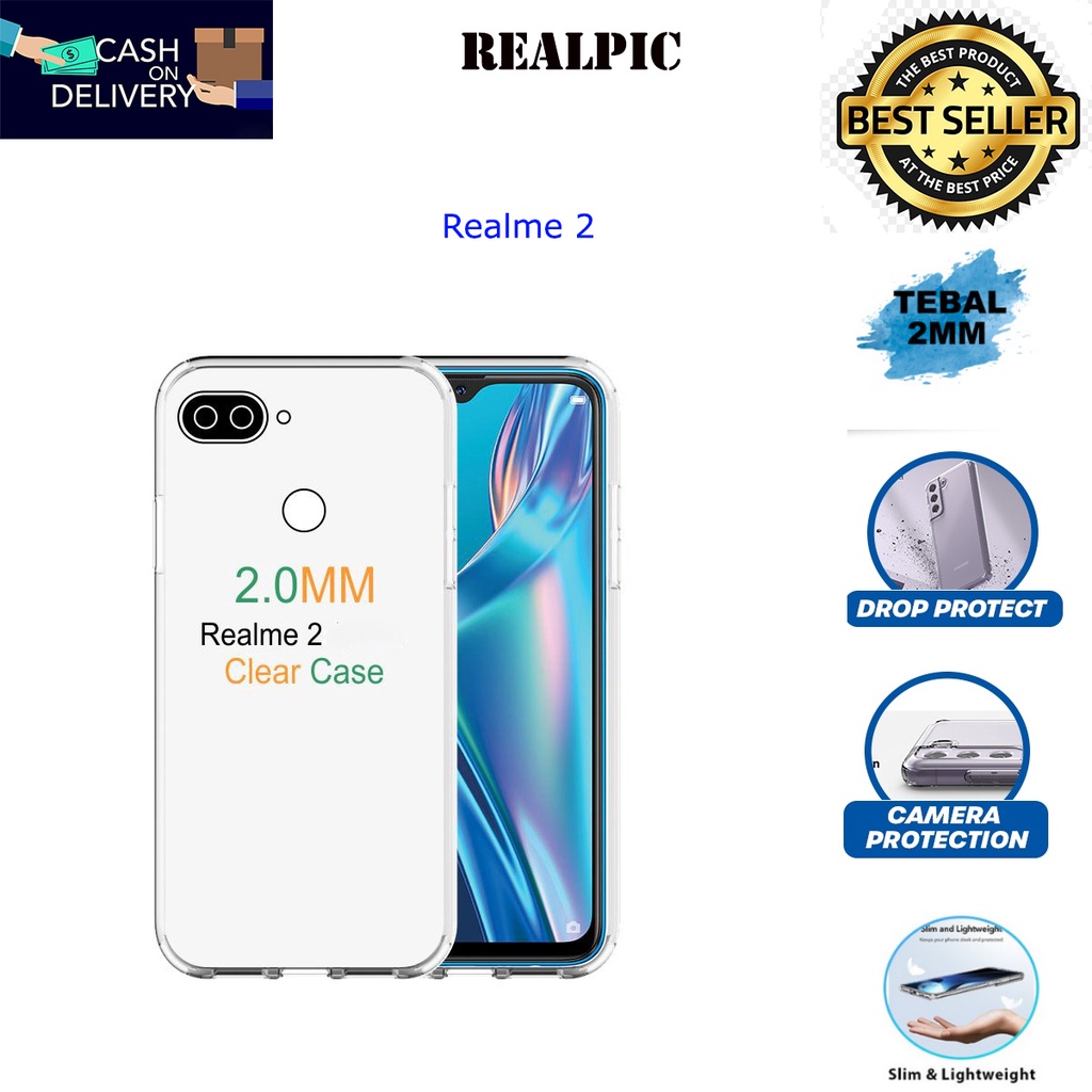 Case Realme 2 Casing Clear HD KETEBALAN 2MM BENING TRANSPARAN TPU Premium Softcase