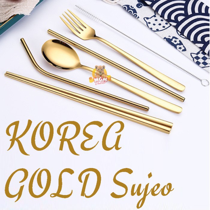 Gold SUJEO set6 sendok makan emas korea paket komplit LENGKAP