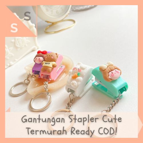 

[simplyshop] Gantungan Kunci Stapler / Staples Hekter Cekrekan Mini Cartoon Cute Girl Key Chain Travel Size Mini Teddy Bear Carrot Rabbit Bunny